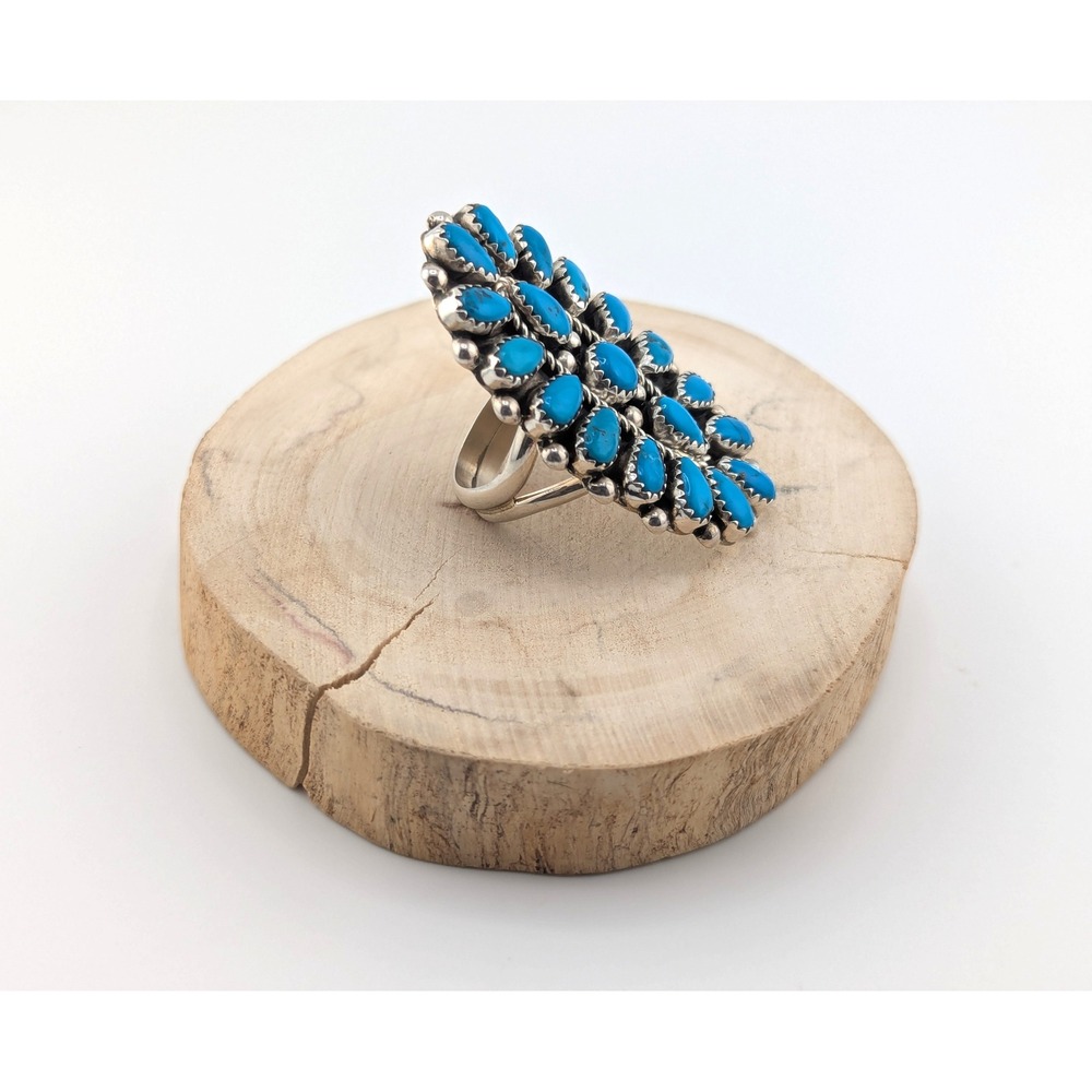 Navajo Turquoise Cluster Ring Native American Sterling Silver Jewelry Sz 8.5 ** - Picture 4 of 7